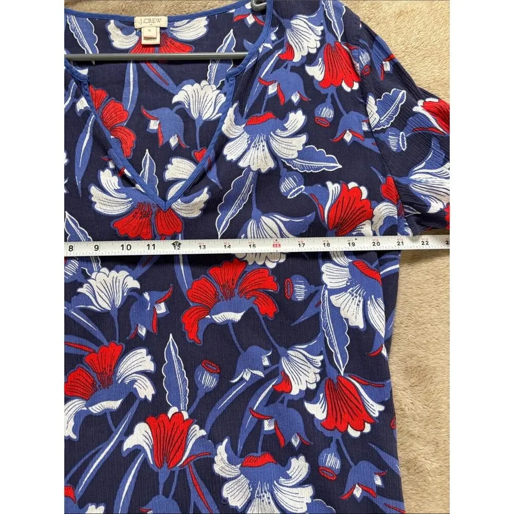 J.Crew V-Neck Tunic Top XL Blue Red White 3/4 Sleeve Cotton Swim Patriotic